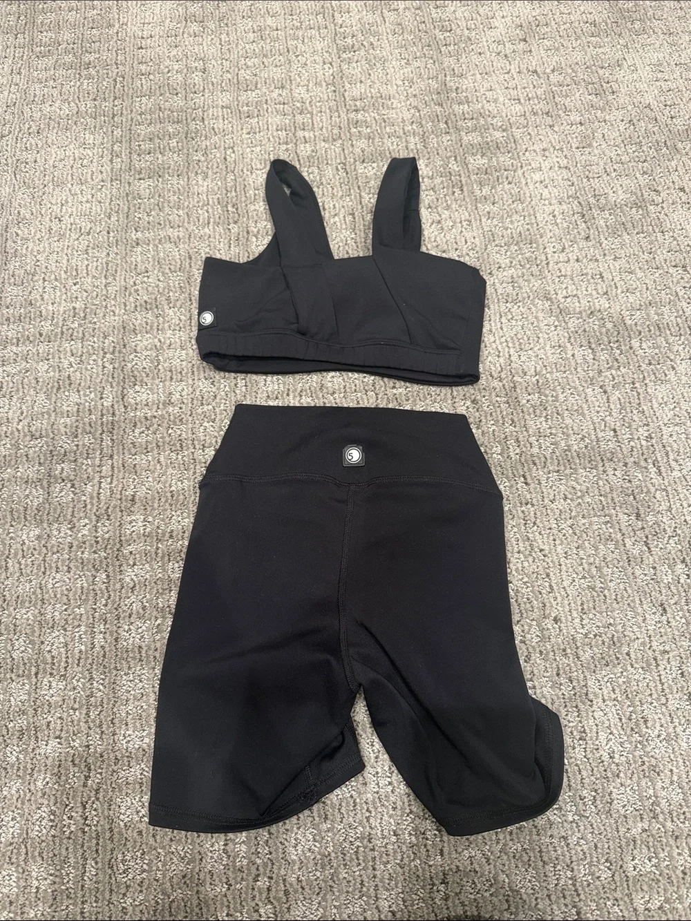 Black High-Waist Bike Shorts and Sports Bra Set - girls dance